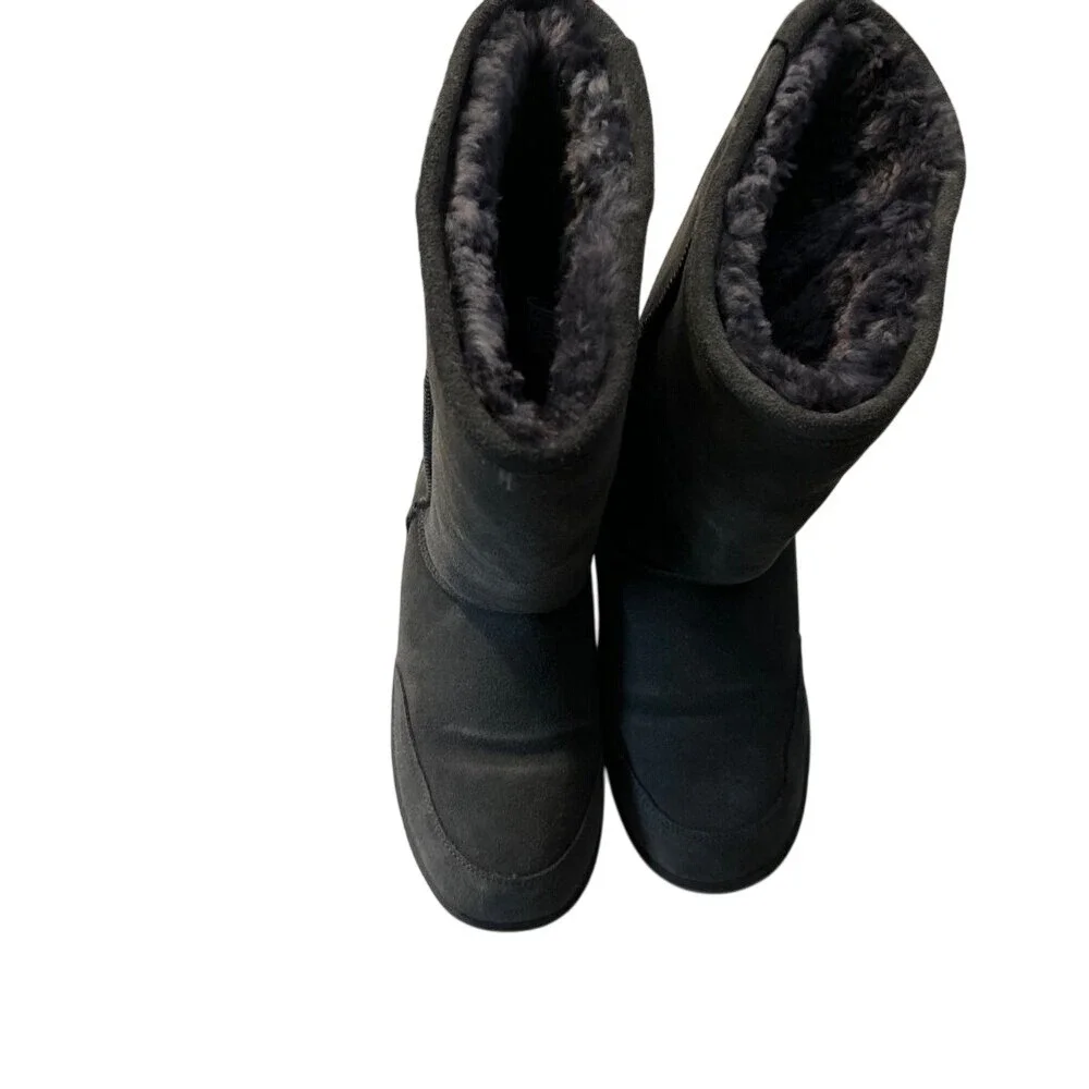 BEARPAW Women's Emma Tall Classic Suede Slip On Boot-Charcoal Grey‎  9M